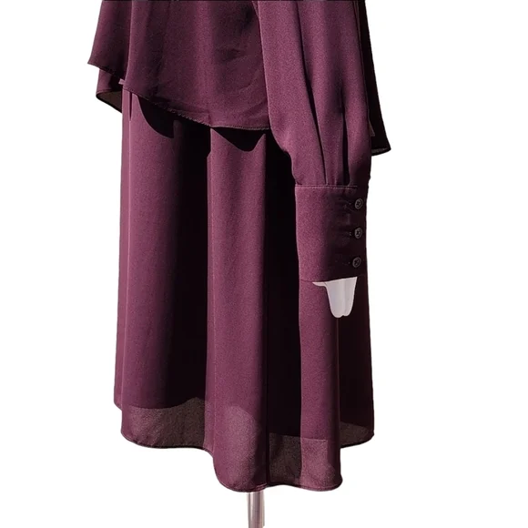 WHO WHAT WEAR WWW Burgundy Chiffon Caplet Dress L Cape Long Sleeve MODEST - Picture 10 of 16